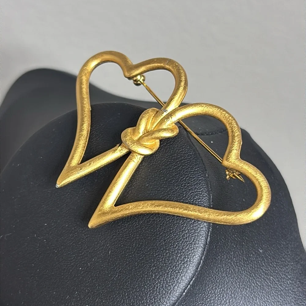Anne Klein Open Heart Gold Tone Double Heart Brooch Signed AK